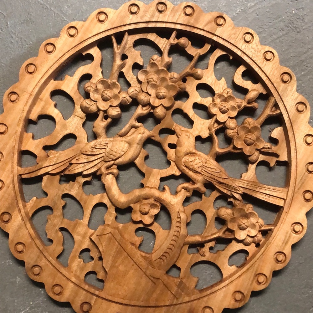 Chinese Tealwood Carving Walk Art